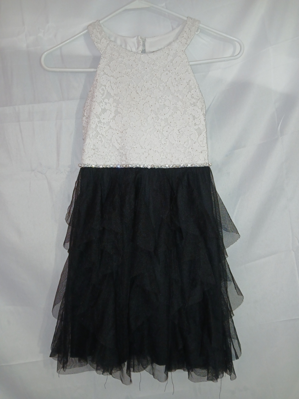 Speechless Girls White Lace Bodice Black Tiered Tulle Party Dress